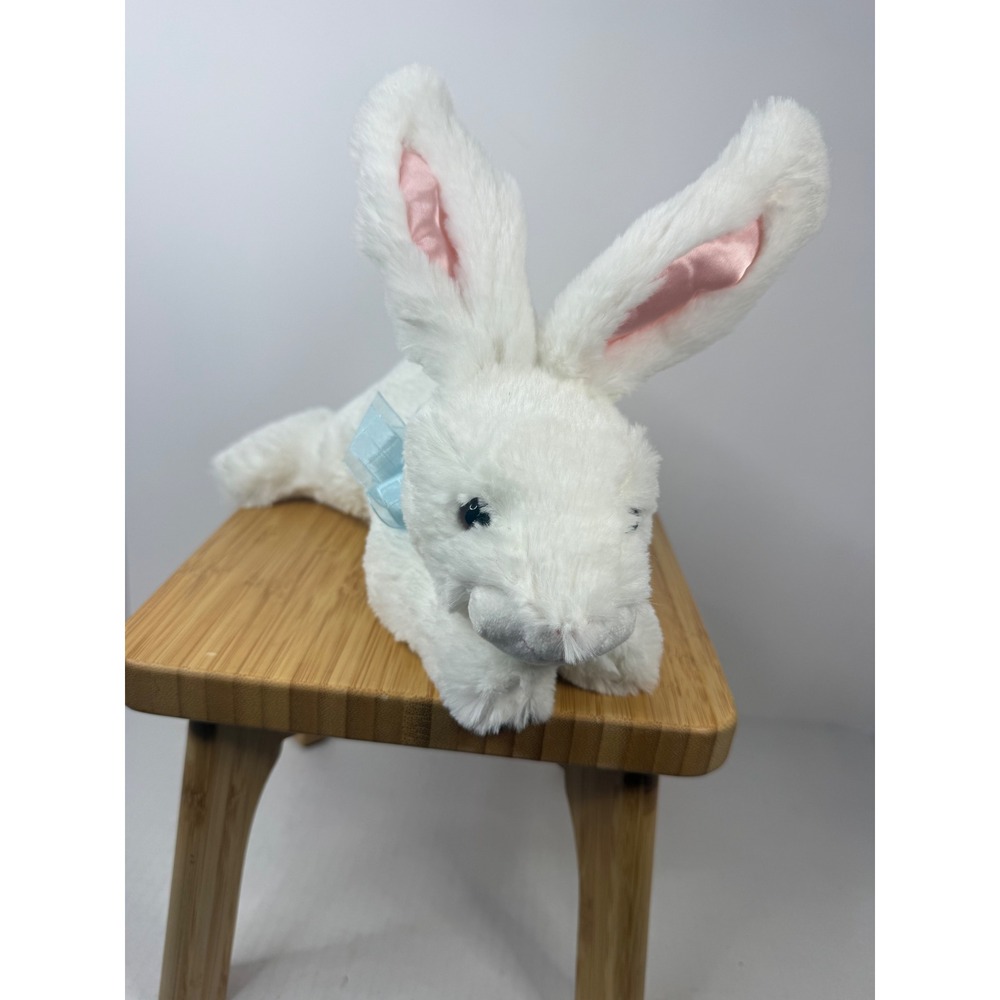 Walmart White Plush Bunny Rabbit Blue Ribbon Pink Satin Ears 10 Inch Stuffed Toy